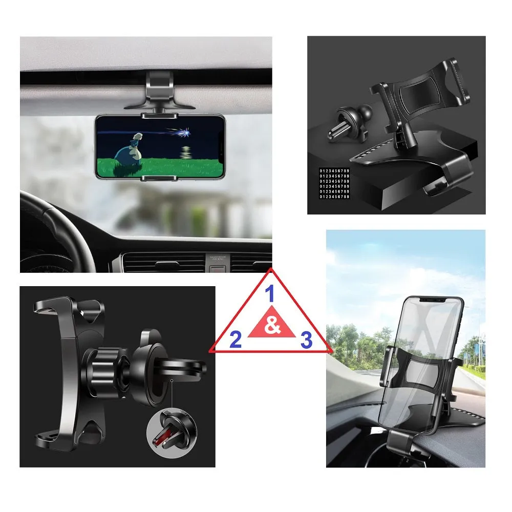 3 in 1 Car GPS Smartphone Holder: Dashboard / Visor Clamp   AC Grid Clip for LG Zone - Black