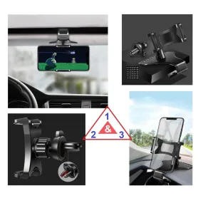 3 in 1 Car GPS Smartphone Holder: Dashboard / Visor Clamp   AC Grid Clip for LG Zone - Black