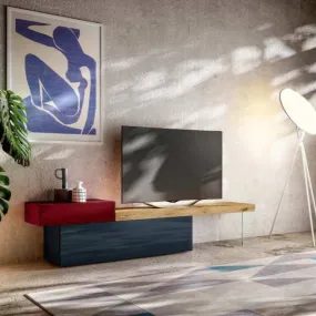 36e8 TV Unit 0512 Mood 3 Wildwood Scuro with Rosso & Scuro Polished Glass