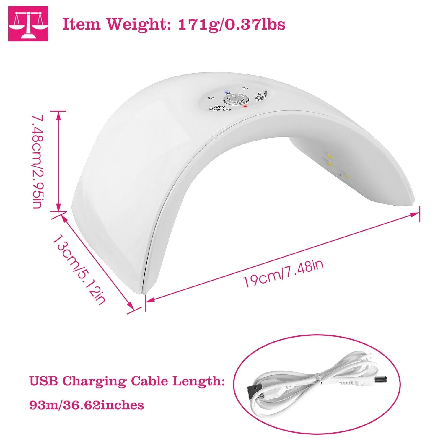 36W UV LED Lamp Nail Gel Dryer 12 LED Sensor Gel Curing Machine