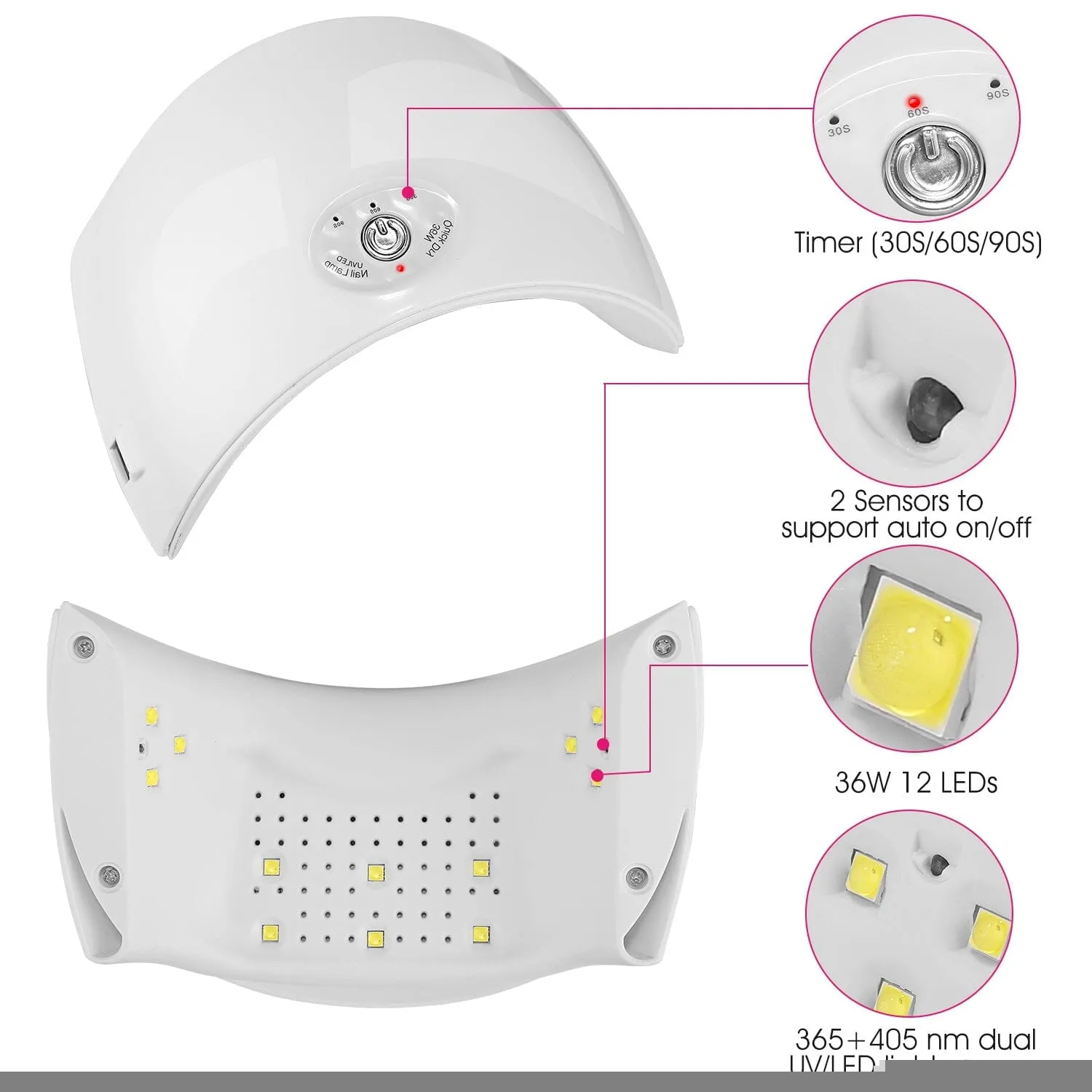 36W UV LED Lamp Nail Gel Dryer 12 LED Sensor Gel Curing Machine