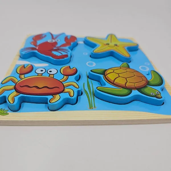 4-In-1 Wooden Jigsaw Sea Animals Puzzle F41-71-25