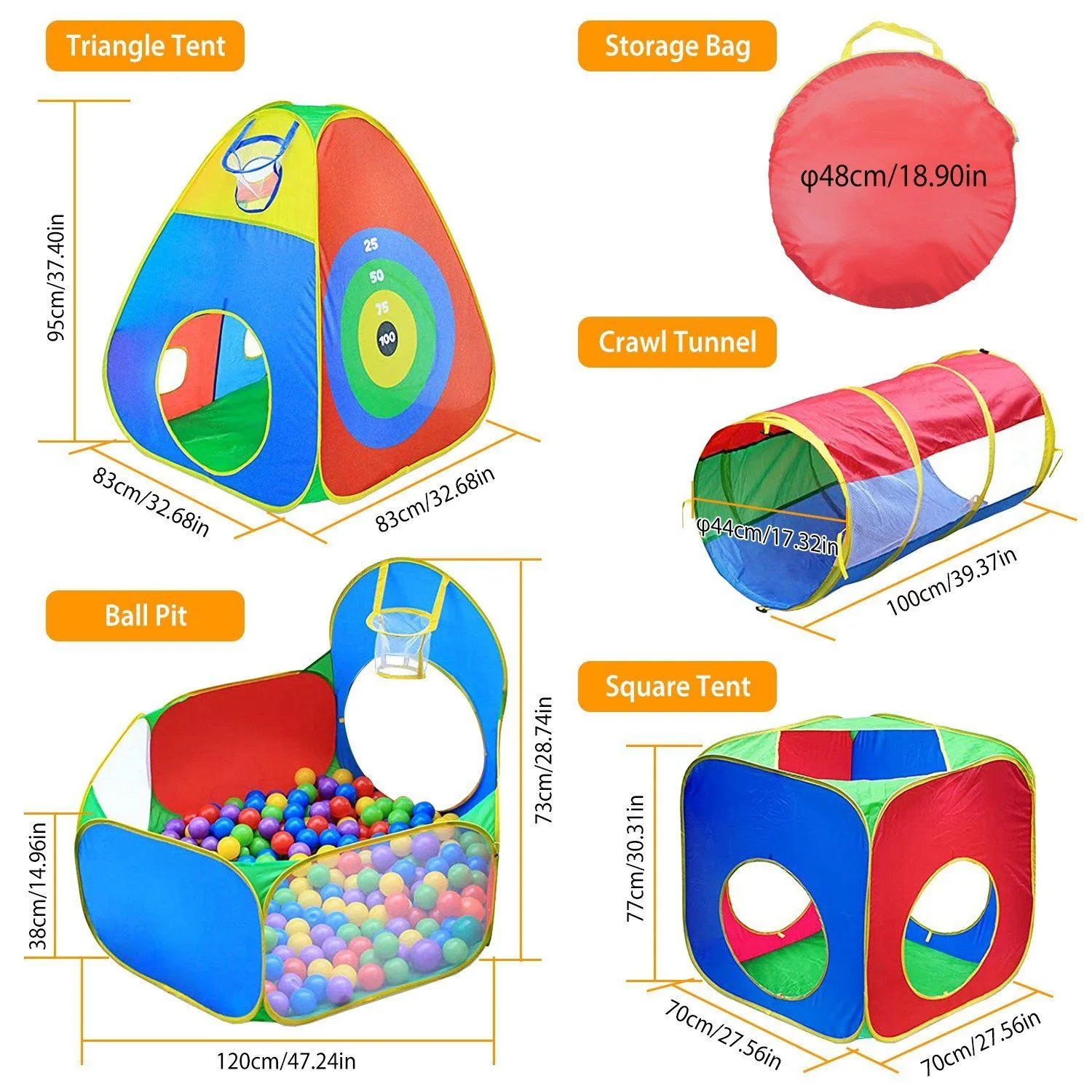 5-Piece: Pop Up Playhouse Kids Ball Pit Tents