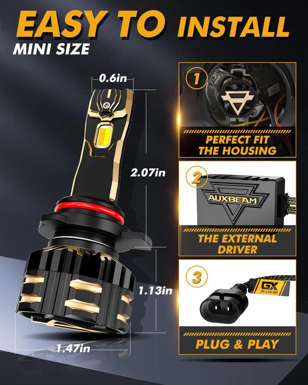 9012/HIR2 LED Headlight Bulbs 110W 25000LM GX Bi-Color Series High Power & Brightness Dual Color Switchback | 2 Bulbs