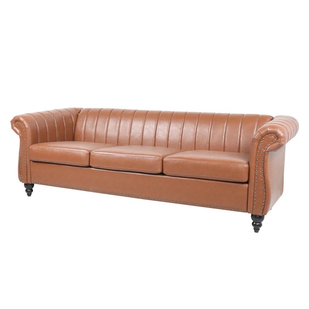 ALICIAN Chaise Lounge Sofa Chair Traditional Rolled Arms with Nailhead Trim Brown