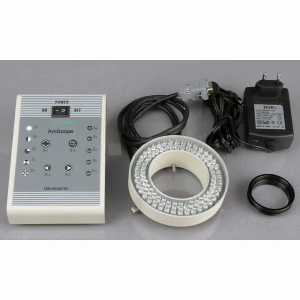 AmScope 80-LED 8-Zone Lighting-Direction-Variable Microscope Ring Illuminator