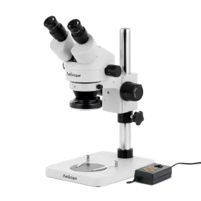 AmScope SM-1 Series Inspection and Dissecting Zoom Binocular Stereo Microscope w/Multi-Zone 144 LED and Optional Digital Camera on Compact Pillar Stand