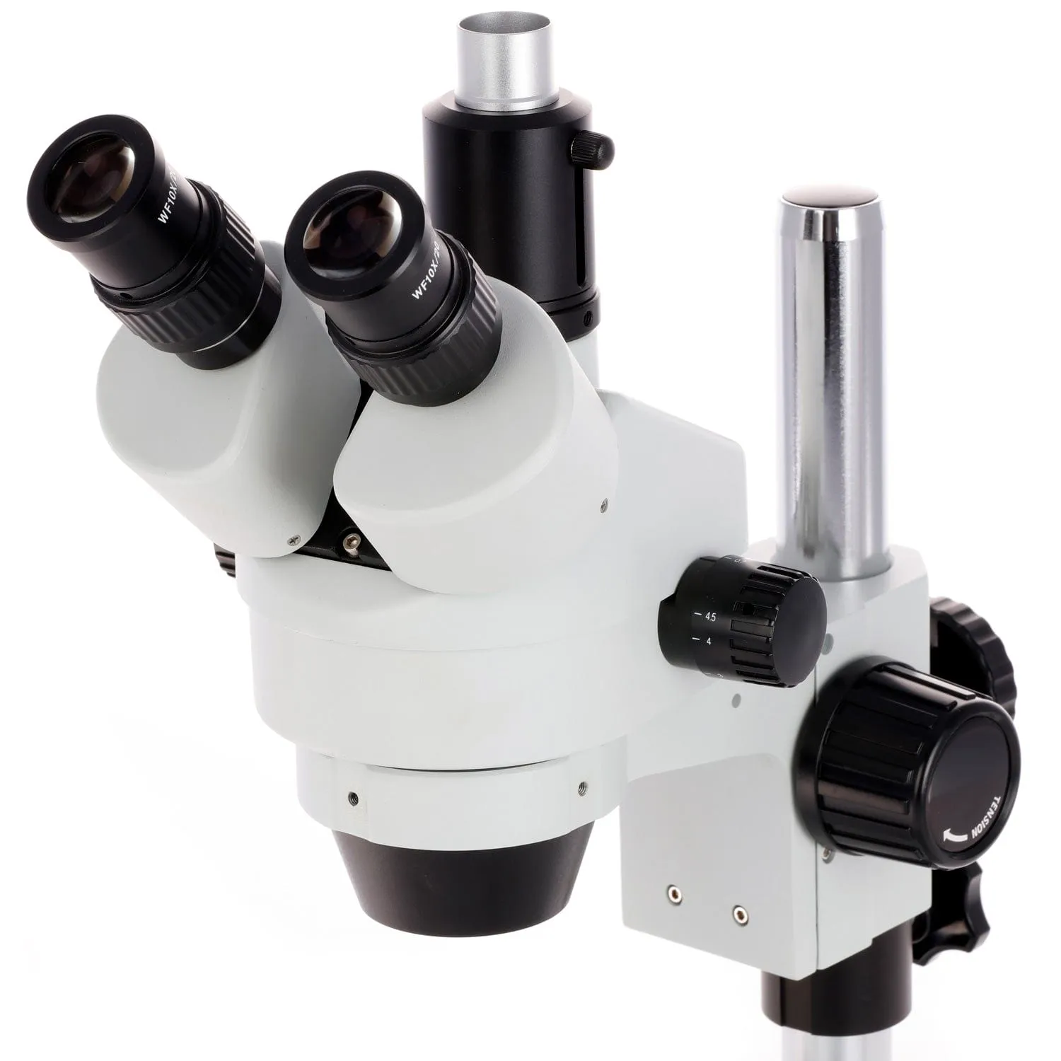 AmScope SM-1 Series Zoom Trinocular Stereo Microscope on Pillar Stand with Extra Large Base Plate w/80 LED Direction Variable Ring Light and HD Recording Camera