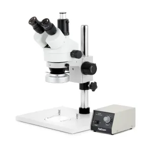 AmScope SM-1 Series Zoom Trinocular Stereo Microscope on Pillar Stand with Extra Large Base Plate w/Heavy Duty 80 LED Ring Light and HD Recording Camera
