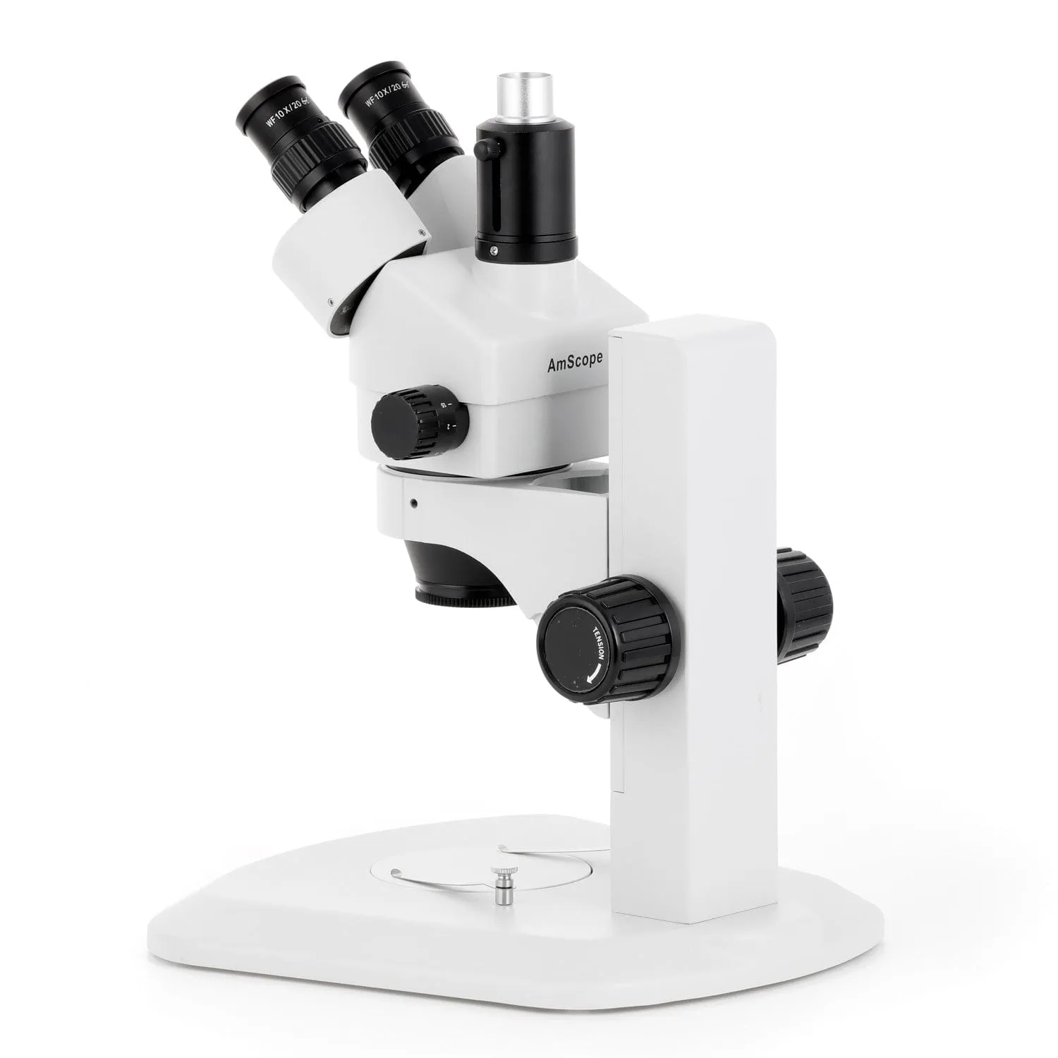 AmScope SM-1 Series Zoom Trinocular Stereo Microscope with Multi-Zone 144 LED and Auto Focus Camera on Track Stand