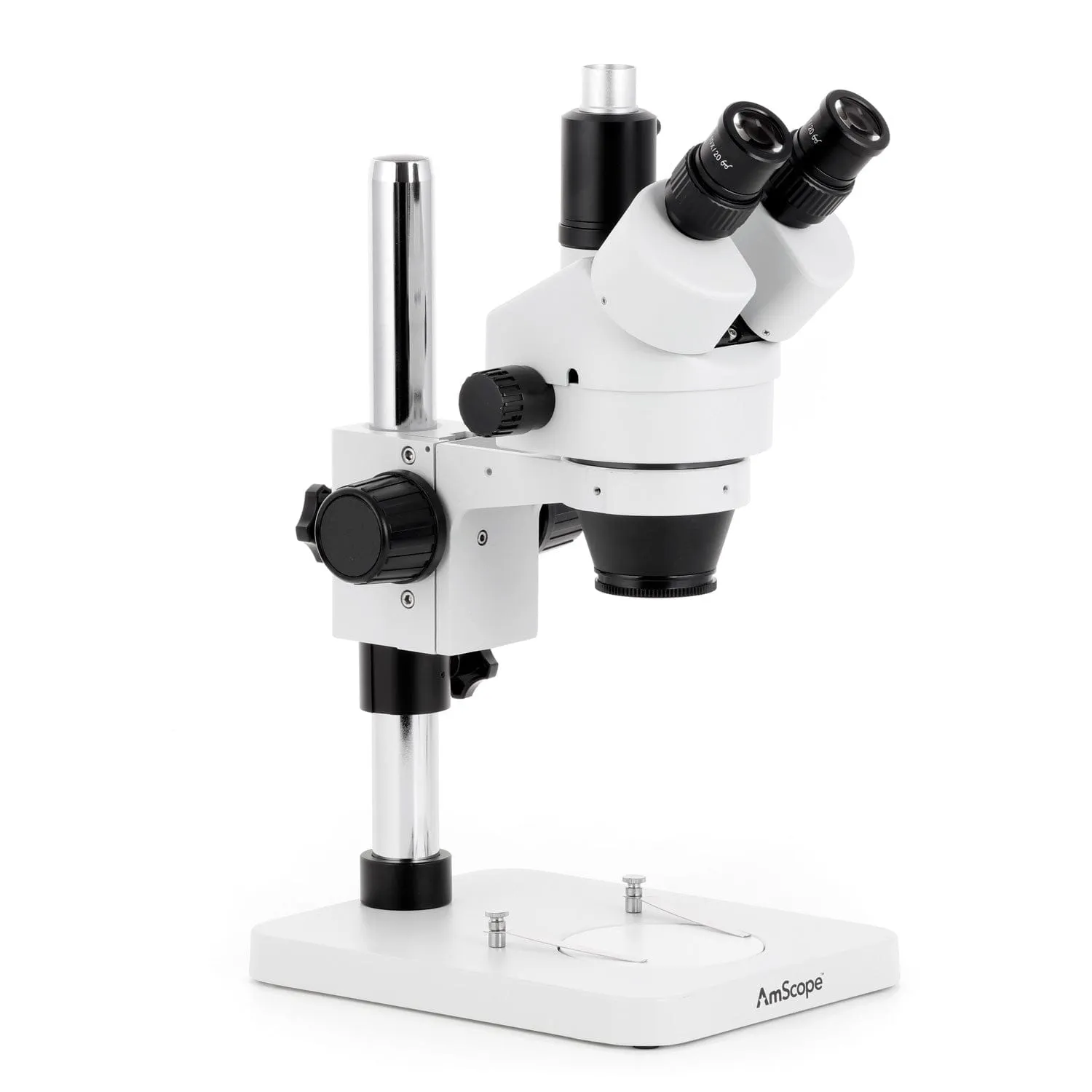 AmScope SM-1 Series Zoom Trinocular Stereo Microscope with Multi-Zone 144 LED and HDMI Camera on Pillar Stand