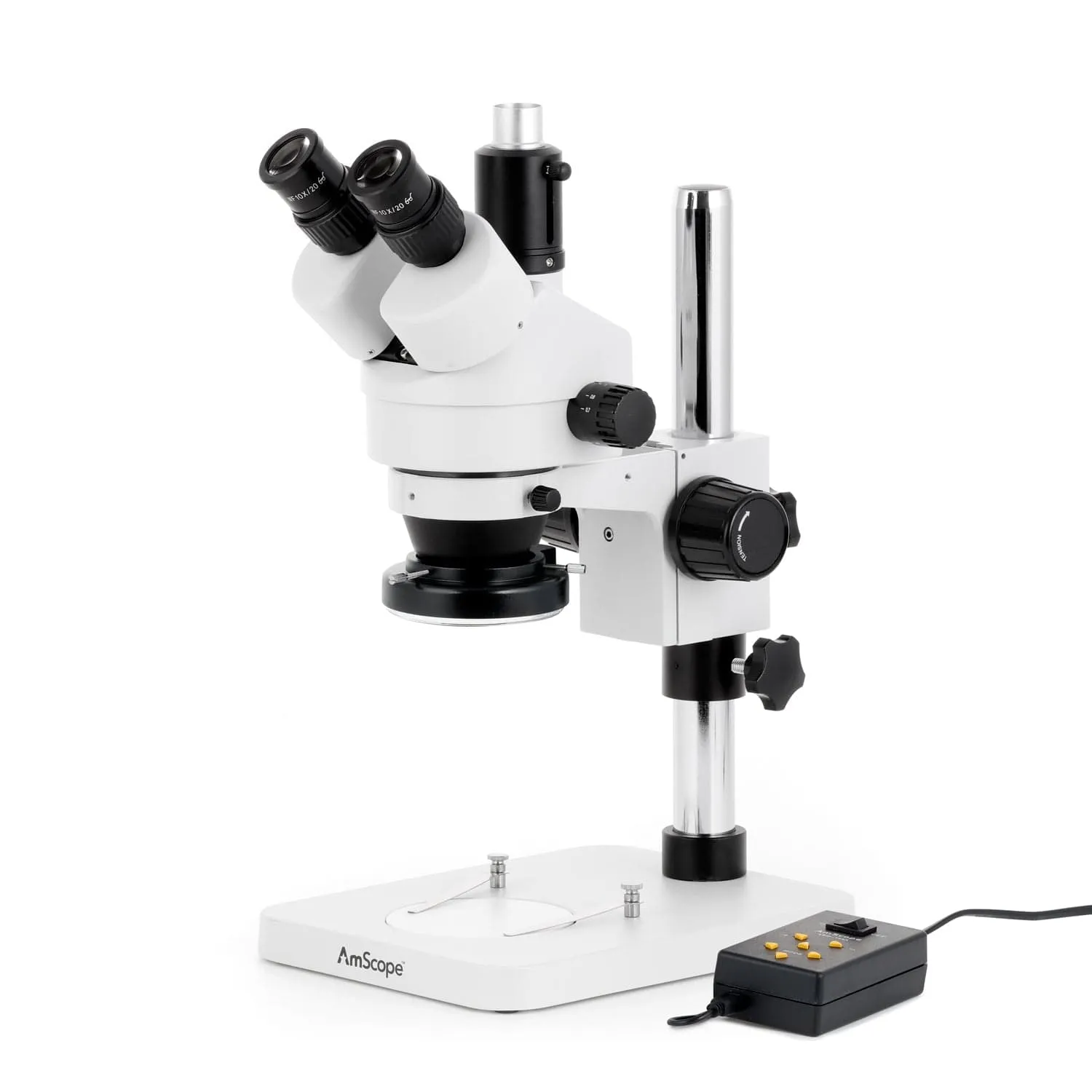 AmScope SM-1 Series Zoom Trinocular Stereo Microscope with Multi-Zone 144 LED and HDMI Camera on Pillar Stand