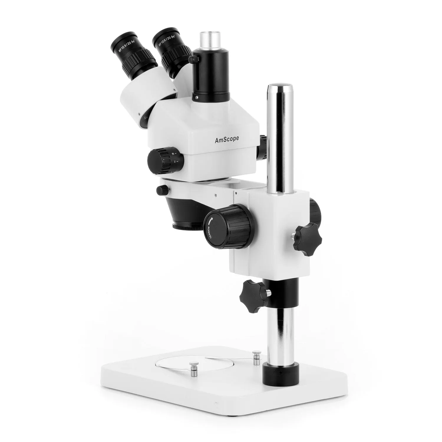 AmScope SM-1 Series Zoom Trinocular Stereo Microscope with Multi-Zone 144 LED and HDMI Camera on Pillar Stand
