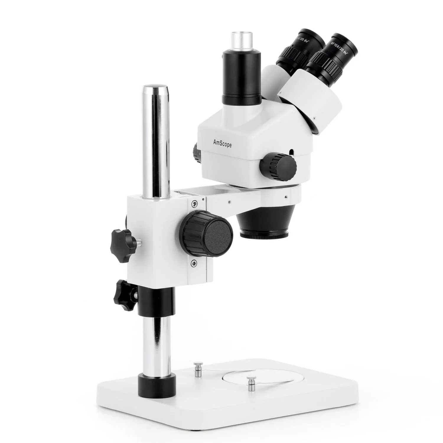 AmScope SM-1 Series Zoom Trinocular Stereo Microscope with Multi-Zone 144 LED and HDMI Camera on Pillar Stand