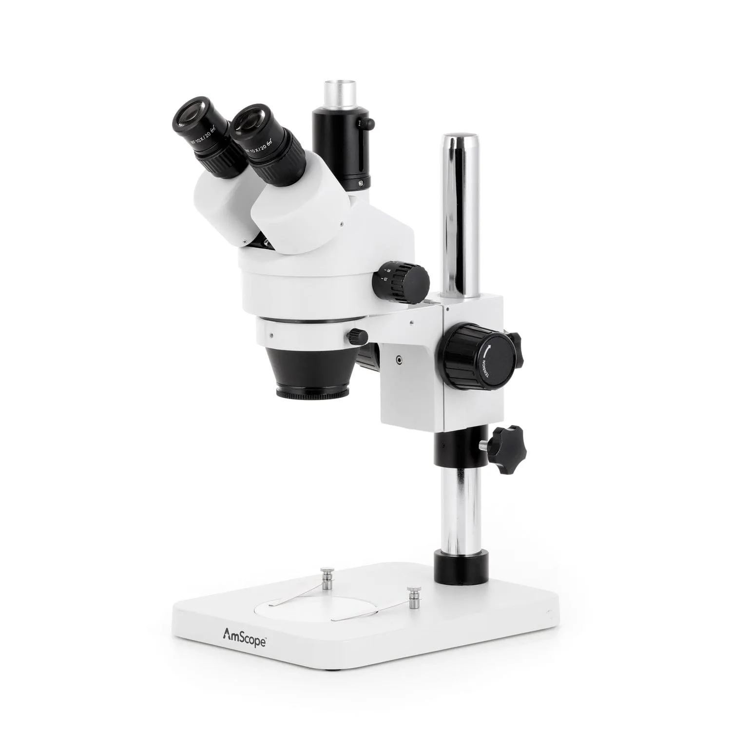 AmScope SM-1 Series Zoom Trinocular Stereo Microscope with Multi-Zone 144 LED and HDMI Camera on Pillar Stand