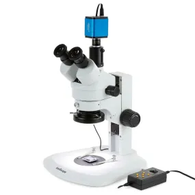 AmScope SM-1 Series Zoom Trinocular Stereo Microscope with Multi-Zone 144 LED and HDMI Camera on Track Stand