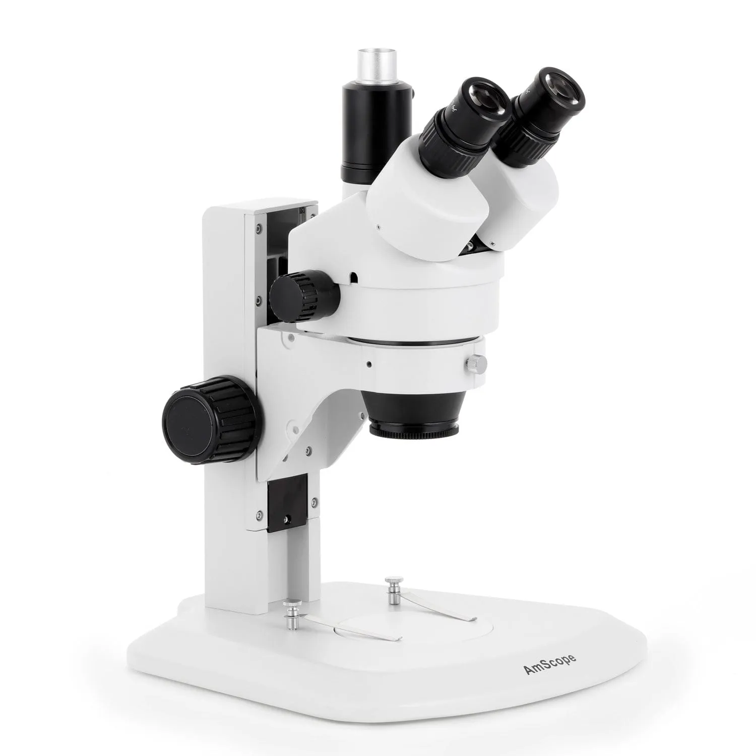 AmScope SM-1 Series Zoom Trinocular Stereo Microscope with Multi-Zone 144 LED and HDMI Camera on Track Stand