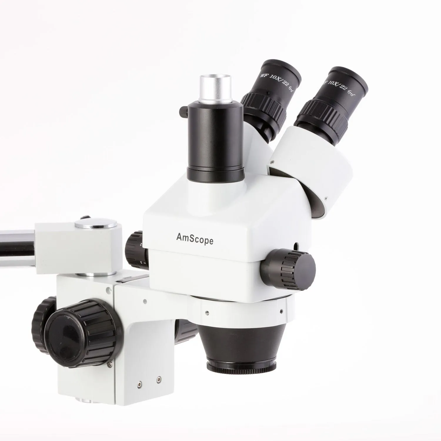 AmScope SM-3 Series Simul-Focal Lockable Zoom Trinocular Stereo Microscope with Multi-Zone 144 LED and Optional Digital Camera on Single Arm Boom Stand