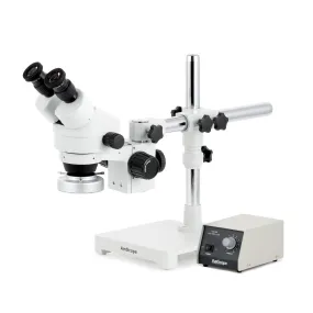 AmScope SM-3 Series Zoom Binocular Stereo Microscope with Heavy Duty 80 LED Ring Light and Optional Digital Camera on Single Arm Boom Stand