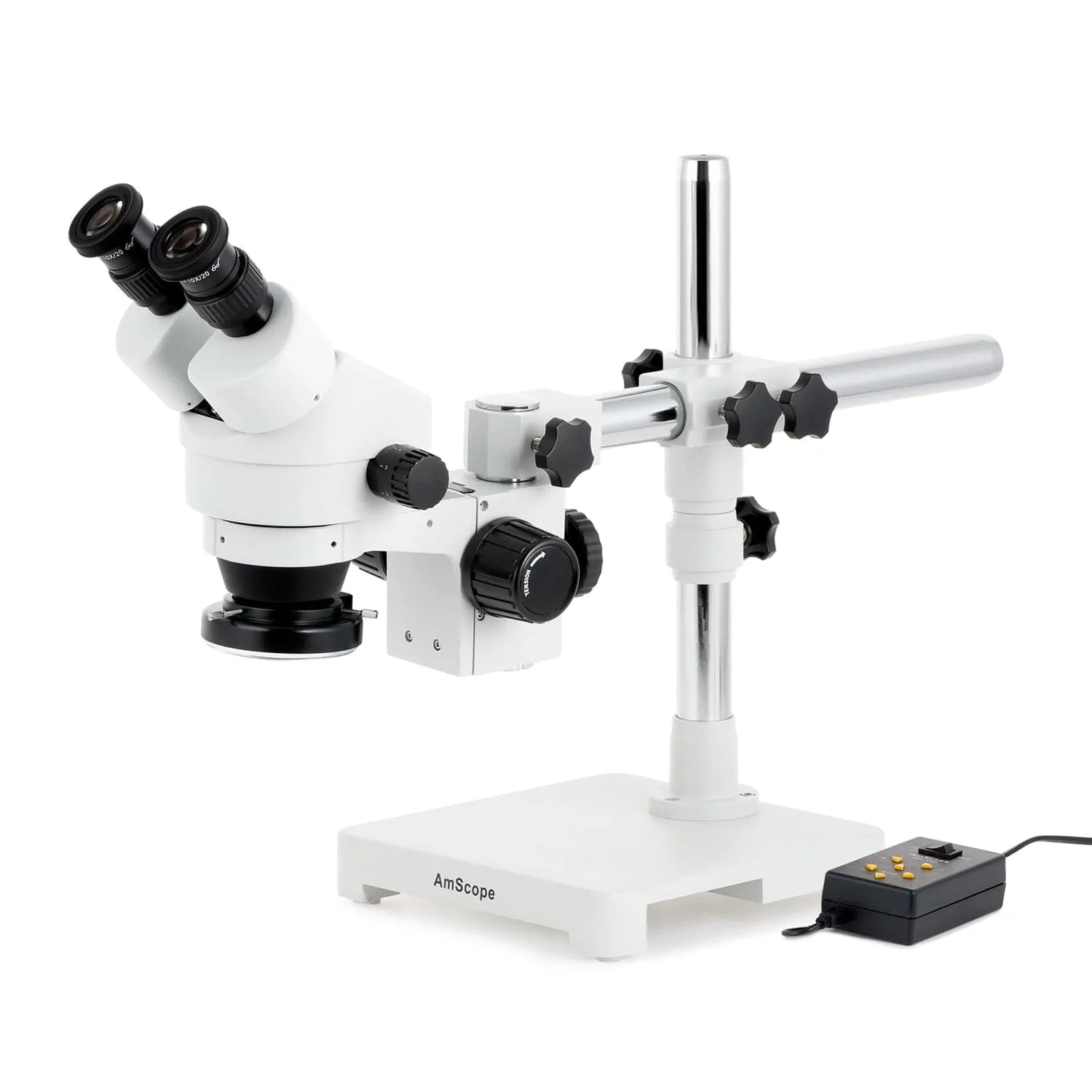 AmScope SM-3 Series Zoom Binocular Stereo Microscope with Multi-Zone 144 LED and Optional Digital Camera on Single Arm Boom Stand