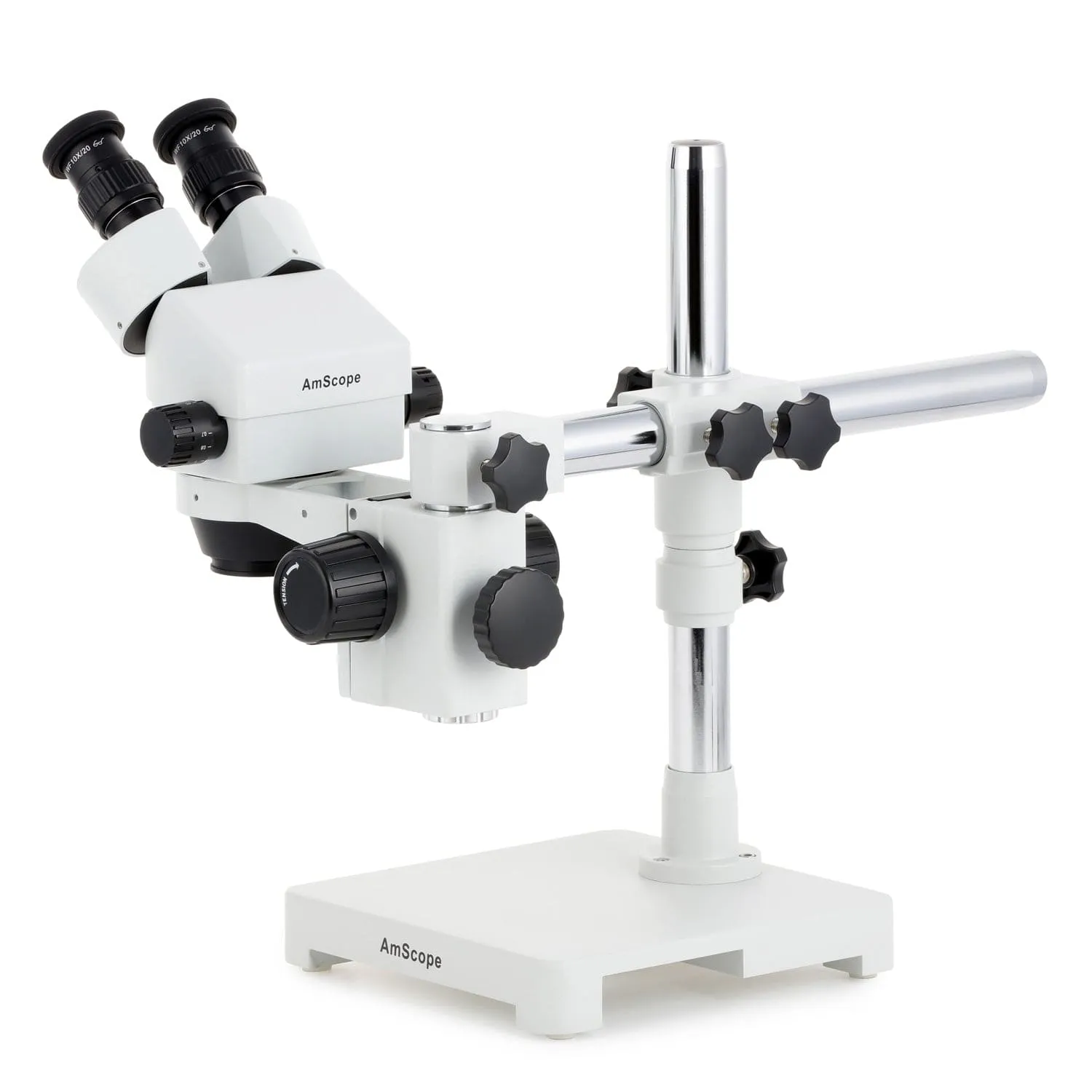 AmScope SM-3 Series Zoom Binocular Stereo Microscope with Multi-Zone 144 LED and Optional Digital Camera on Single Arm Boom Stand