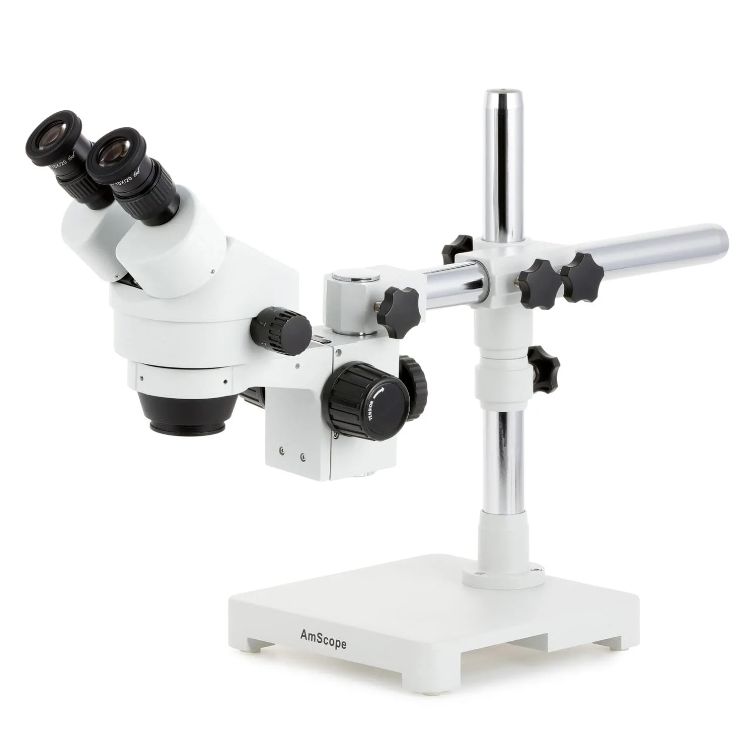 AmScope SM-3 Series Zoom Binocular Stereo Microscope with Multi-Zone 144 LED and Optional Digital Camera on Single Arm Boom Stand
