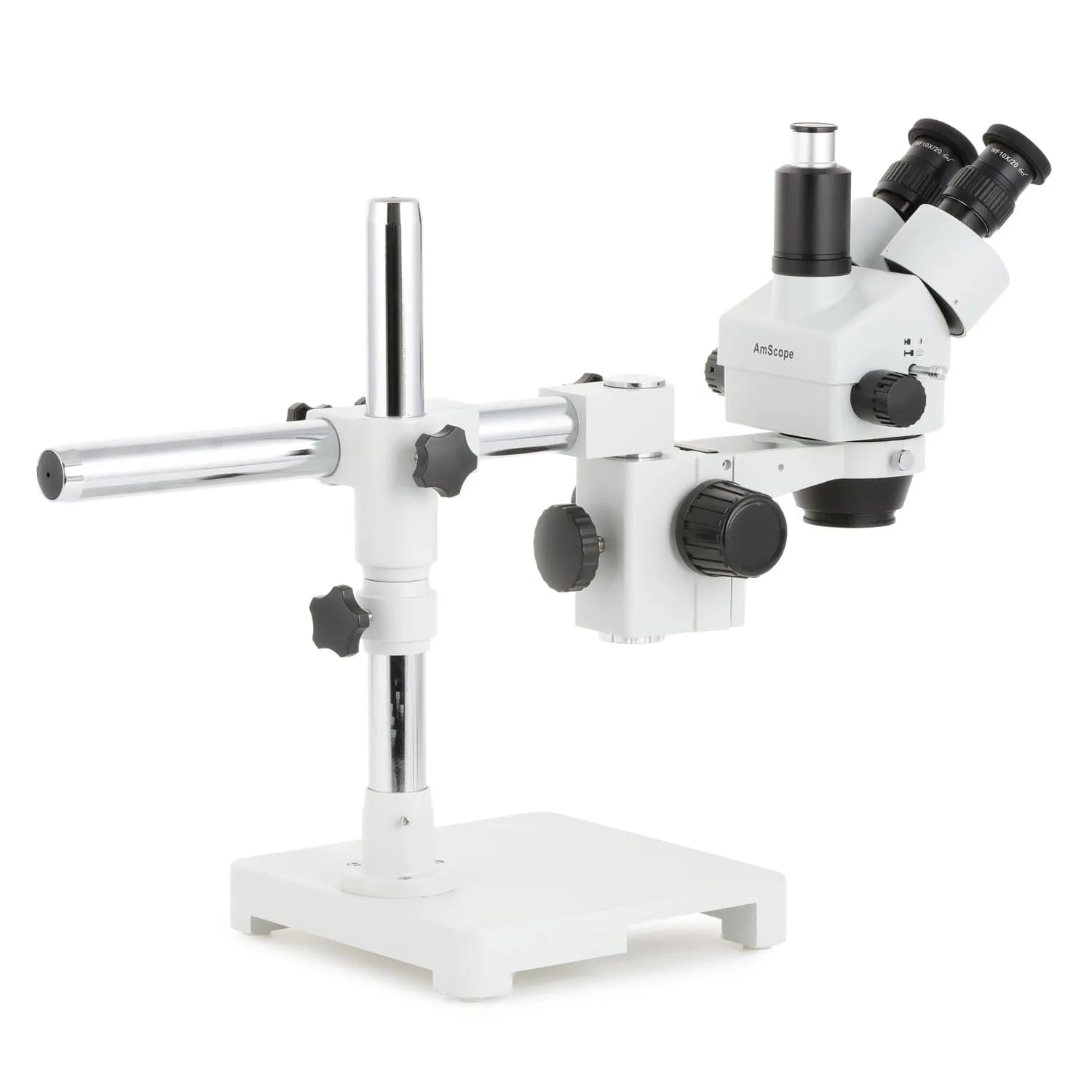 AmScope SM-3 Series Zoom Trinocular Stereo Microscope with 80 LED Direction Variable Ring Light and Optional Digital Camera on Single Arm Boom Stand