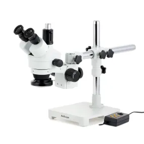 AmScope SM-3 Series Zoom Trinocular Stereo Microscope with Multi-Zone 144 LED and Optional Digital Camera on Single Arm Boom Stand