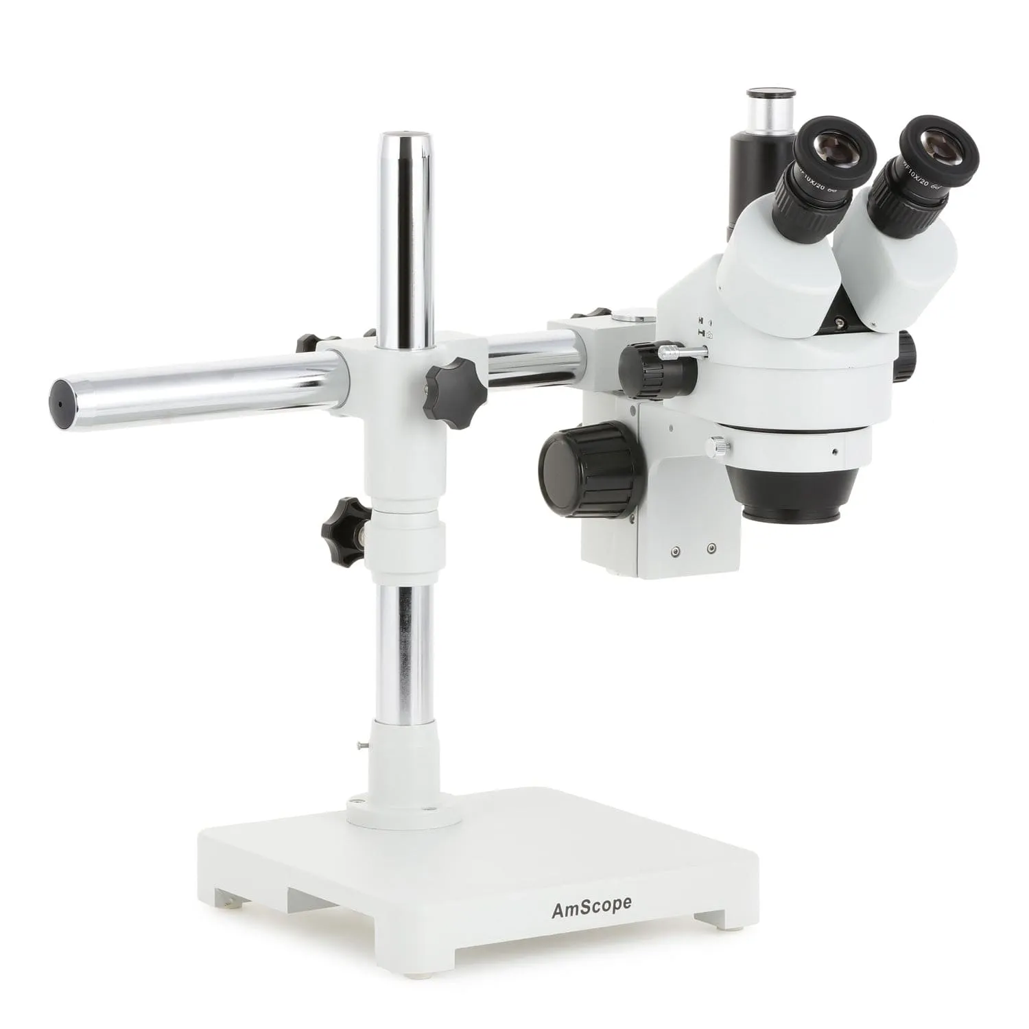 AmScope SM-3 Series Zoom Trinocular Stereo Microscope with Multi-Zone 144 LED and Optional Digital Camera on Single Arm Boom Stand