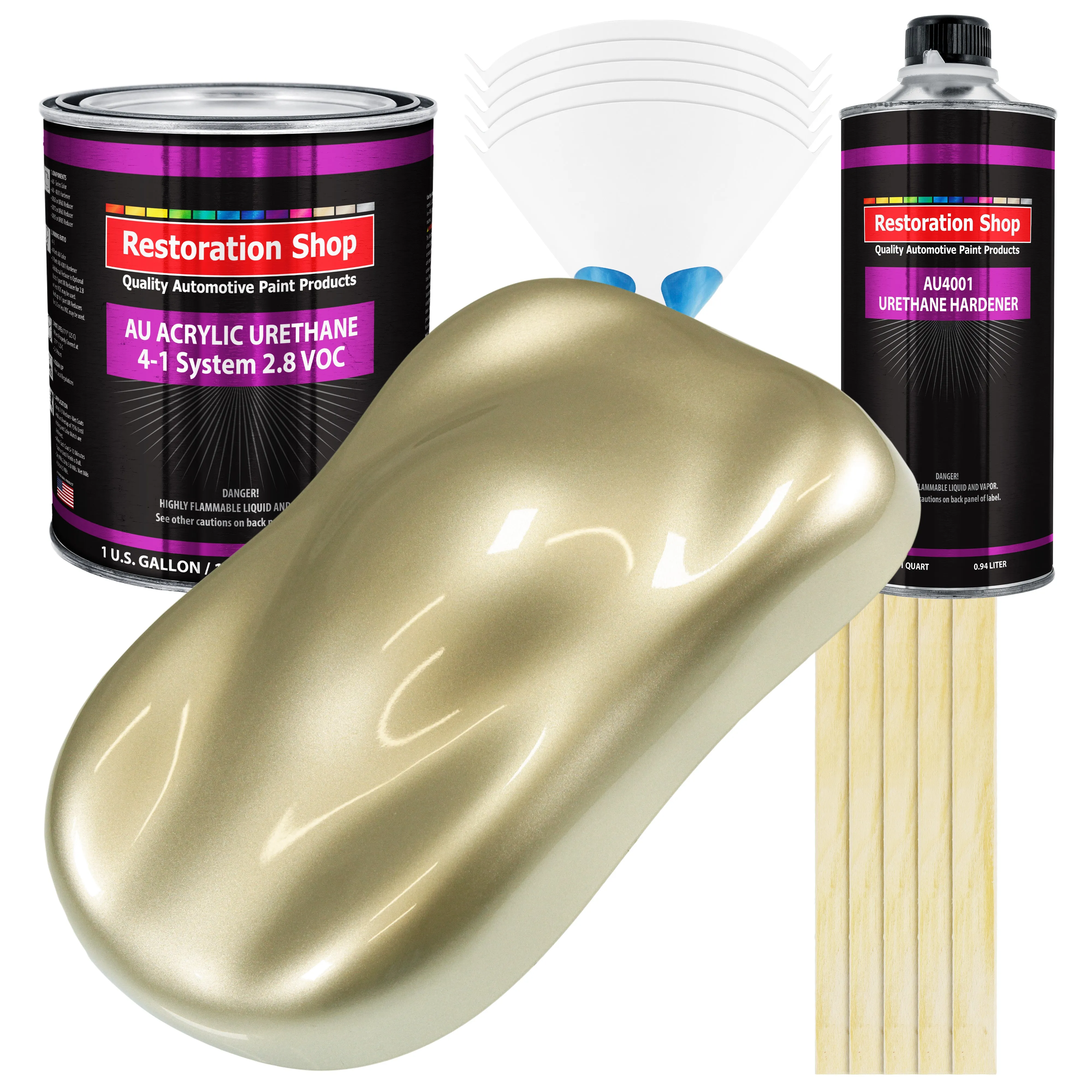 Antique Gold Metallic Acrylic Urethane Auto Paint - Complete Gallon Paint Kit - Professional Single Stage Automotive Car Coating 4:1 Mix Ratio 2.8 VOC