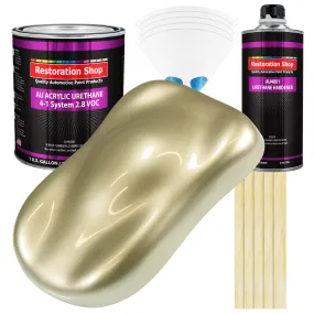 Antique Gold Metallic Acrylic Urethane Auto Paint - Complete Gallon Paint Kit - Professional Single Stage Automotive Car Coating 4:1 Mix Ratio 2.8 VOC