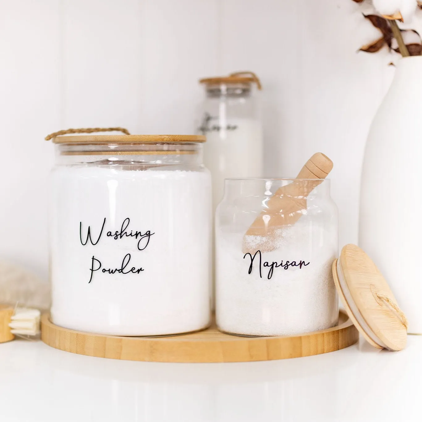Bamboo and Glass 5 Piece Laundry Pack with Liquid Jar