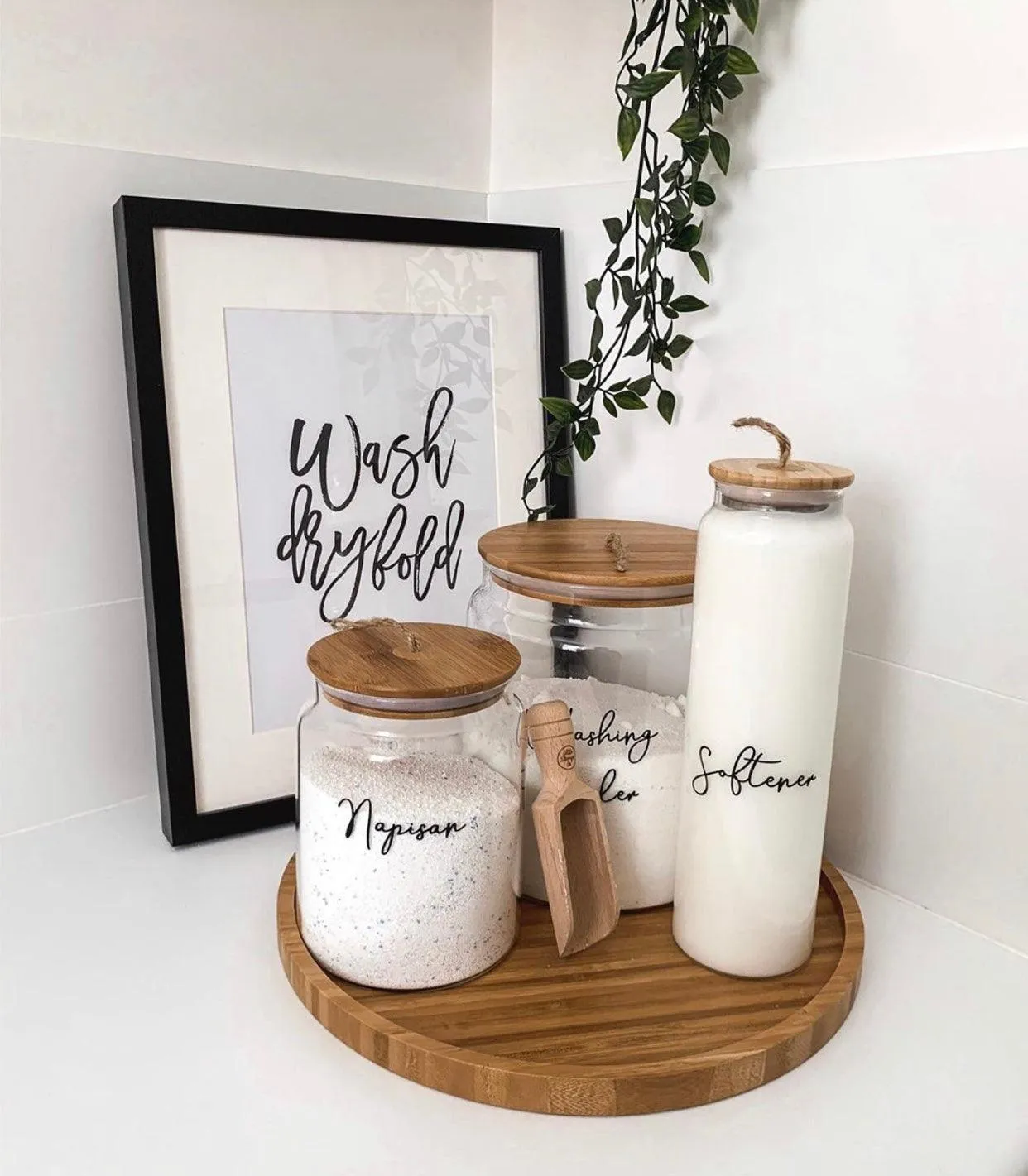 Bamboo and Glass 5 Piece Laundry Pack with Liquid Jar