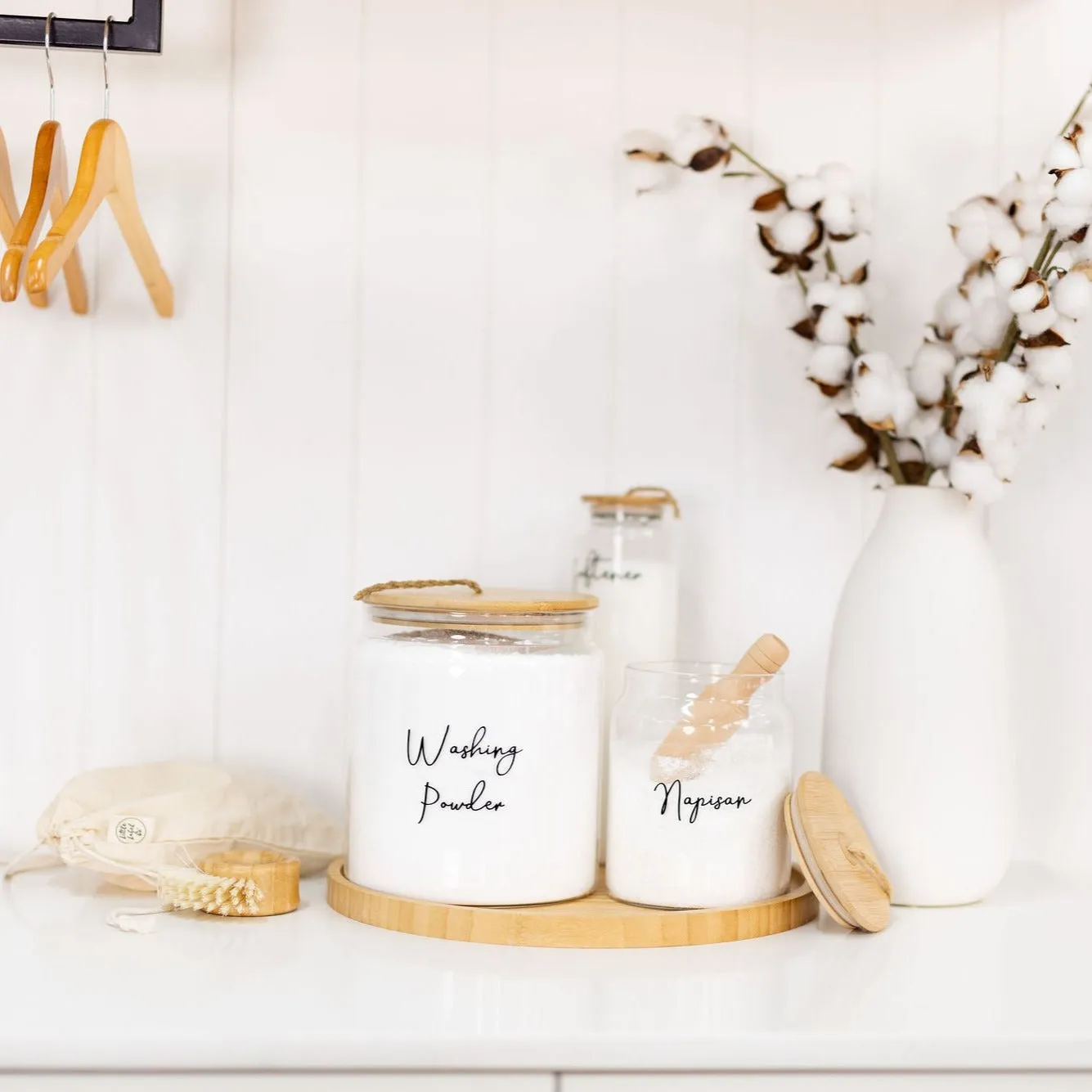 Bamboo and Glass 5 Piece Laundry Pack with Liquid Jar