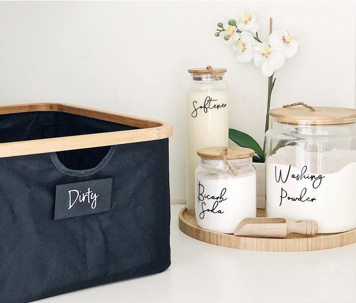 Bamboo and Glass 5 Piece Laundry Pack with Liquid Jar