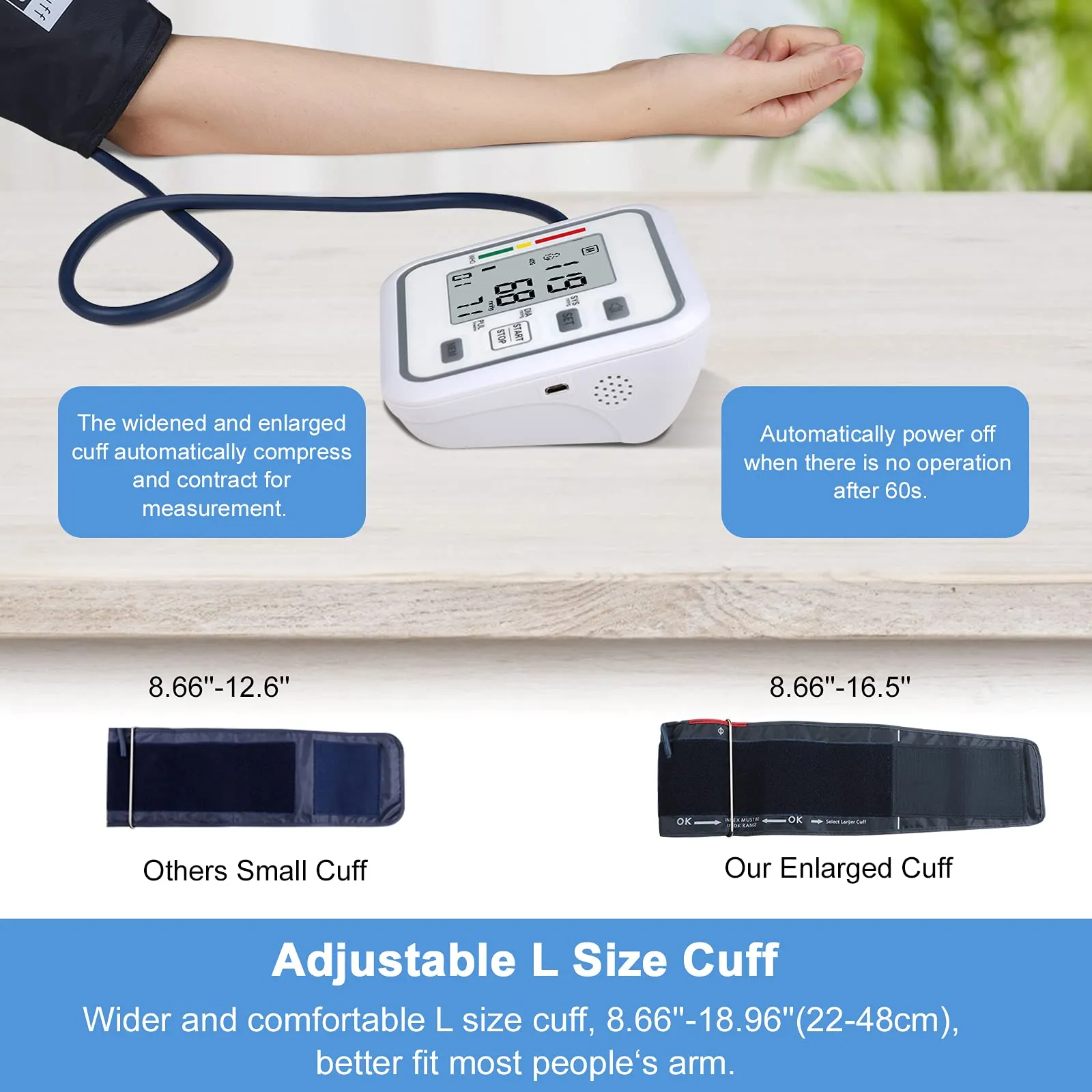 Blood Pressure Monitors Large Cuff, Digital Upper Arm Blood Pressure Machine, 2X 99 Sets Memory, USB Rechargeable Home Use BP Machine with Arrhythmia Detection Memory Function