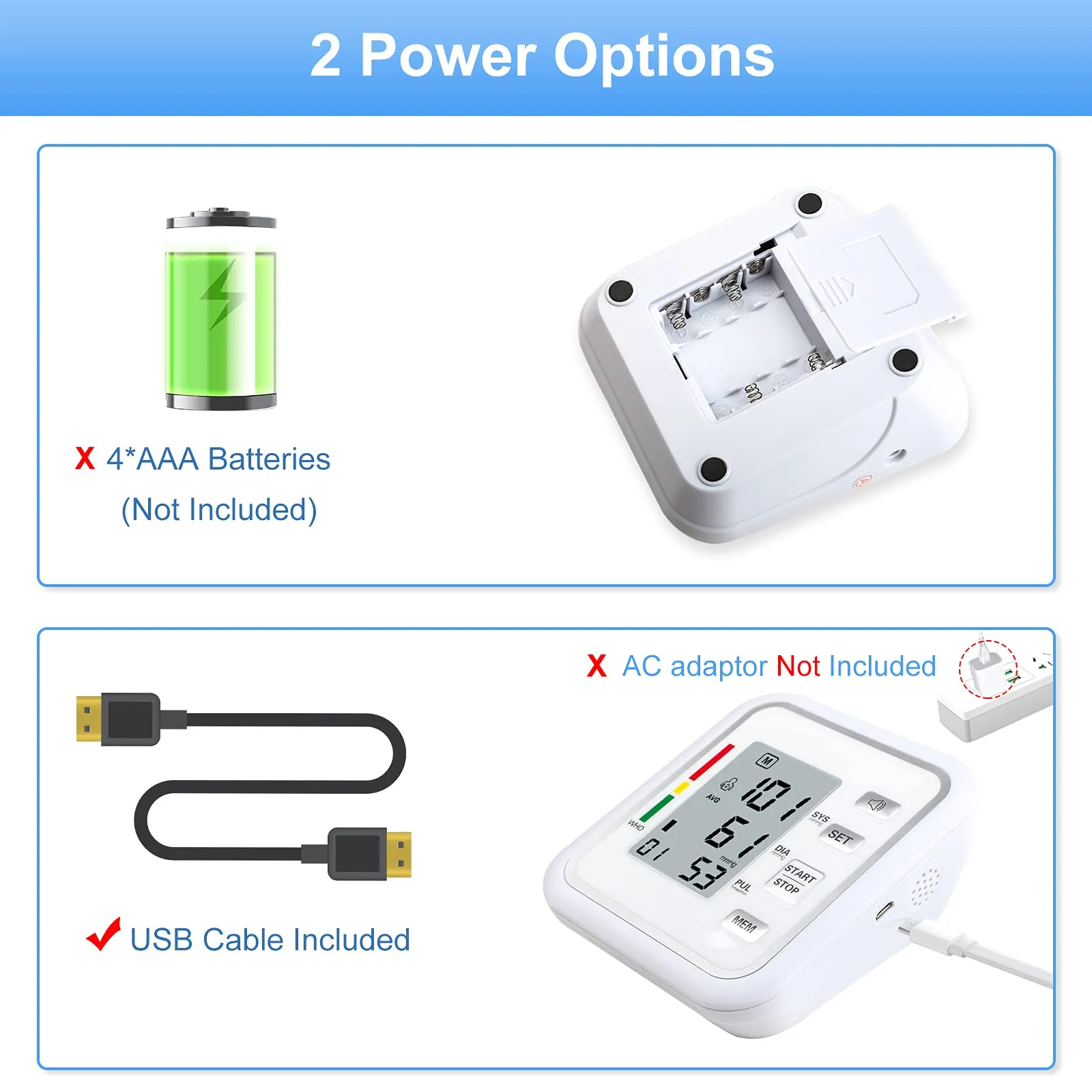 Blood Pressure Monitors Large Cuff, Digital Upper Arm Blood Pressure Machine, 2X 99 Sets Memory, USB Rechargeable Home Use BP Machine with Arrhythmia Detection Memory Function