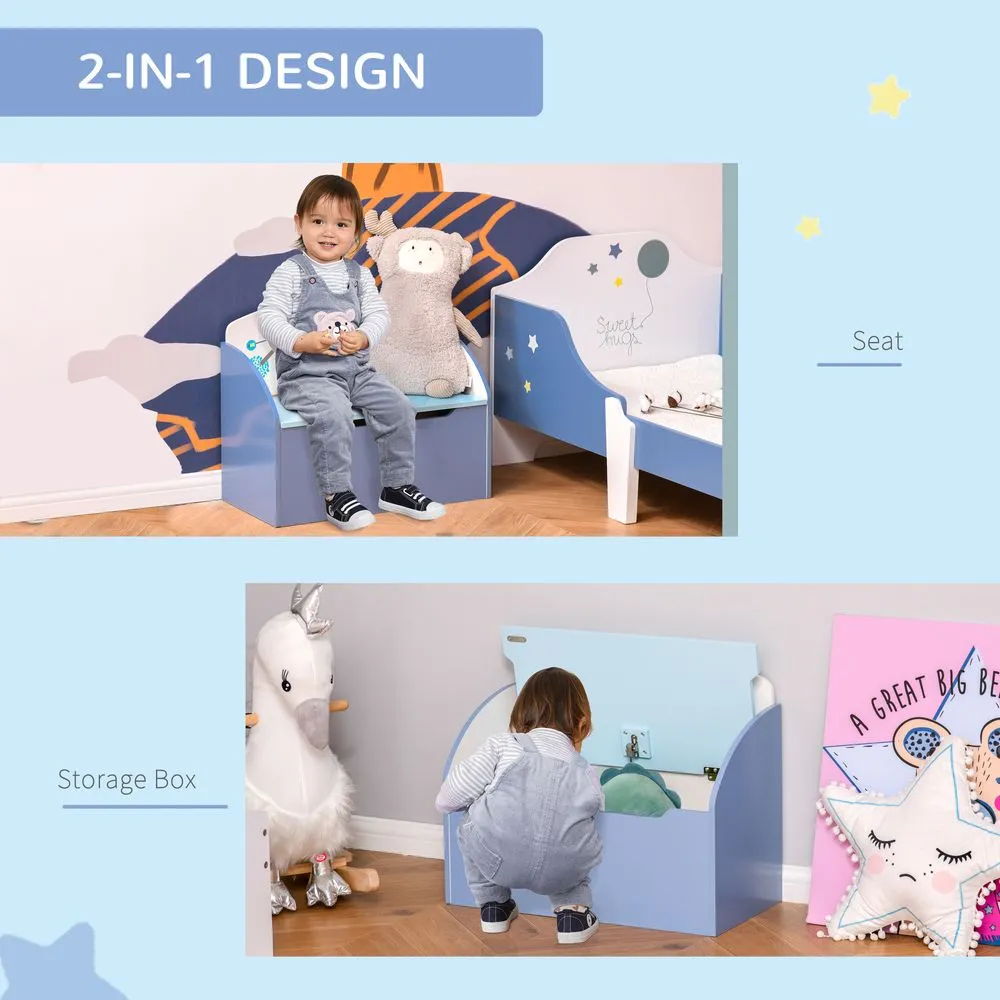 Blue Wooden Toy Box - Kids Storage Chest & Bench