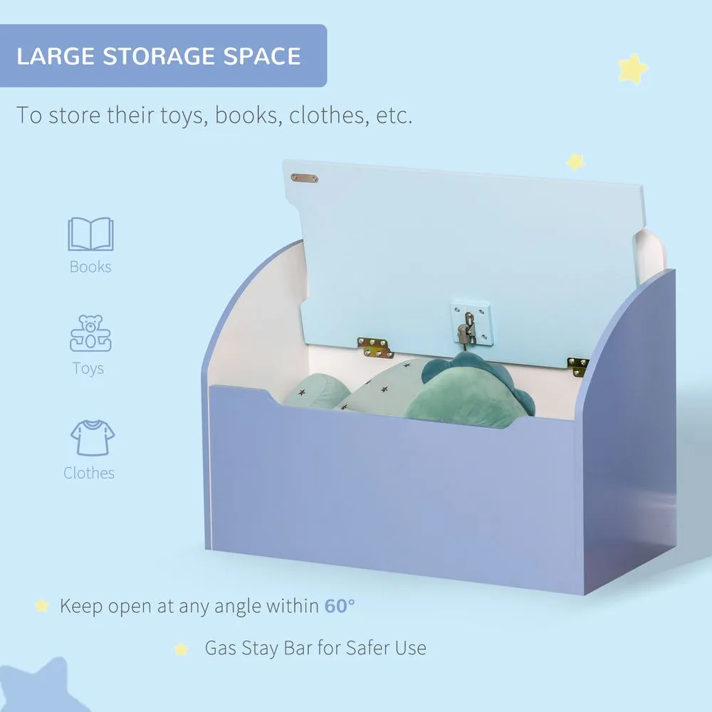 Blue Wooden Toy Box - Kids Storage Chest & Bench