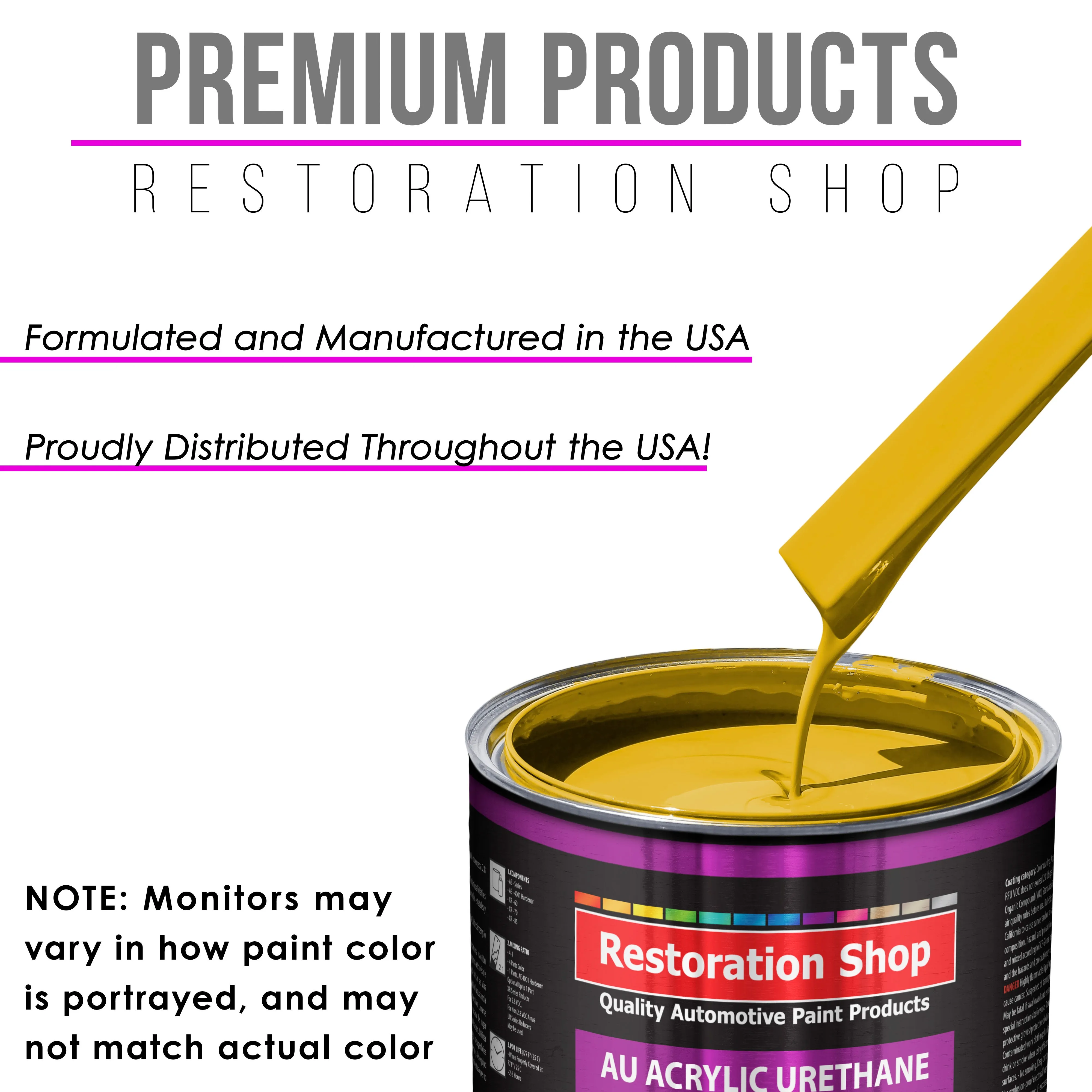 Boss Yellow Acrylic Urethane Auto Paint - Complete Gallon Paint Kit - Professional Single Stage Automotive Car Truck Coating, 4:1 Mix Ratio 2.8 VOC