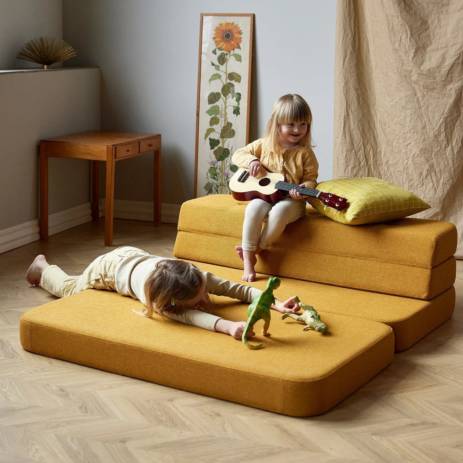 by KlipKlap KK 3 Fold Sofa 36x120x70cm - Mustard W. Mustard