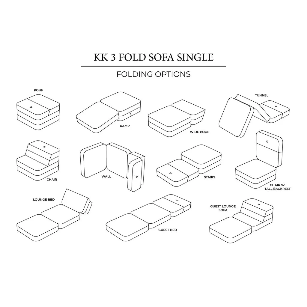 by KlipKlap KK 3 Fold Sofa Single 36x70x70cm - Sand W. Sand (Pre-Order; Est. Delivery in 2-4 Weeks)