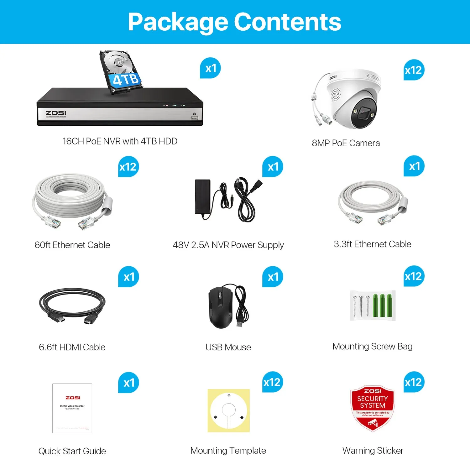 C225 4K 16CH 12-Cam POE Security System   4TB Hard Drive
