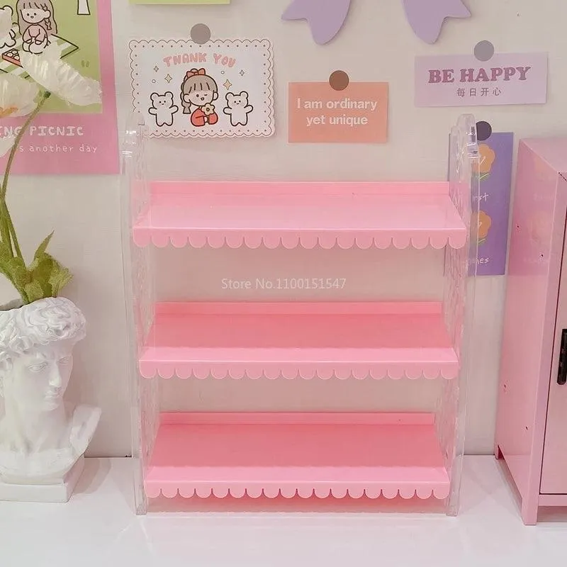 Chic Pink Lace 3-Tier Organizer for Dolls and Cosmetics