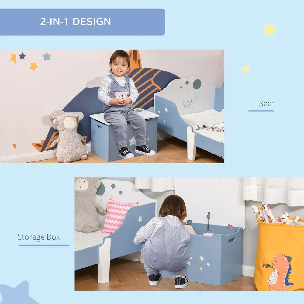 Children's Toy Storage Chest - Blue Wooden Organizer