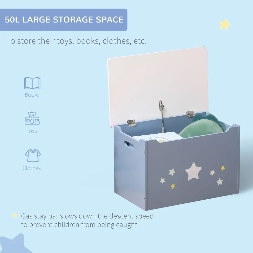 Children's Toy Storage Chest - Blue Wooden Organizer