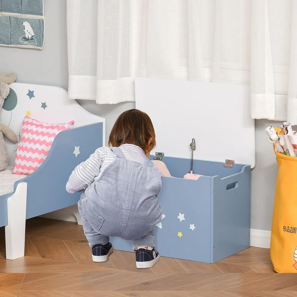 Children's Toy Storage Chest - Blue Wooden Organizer