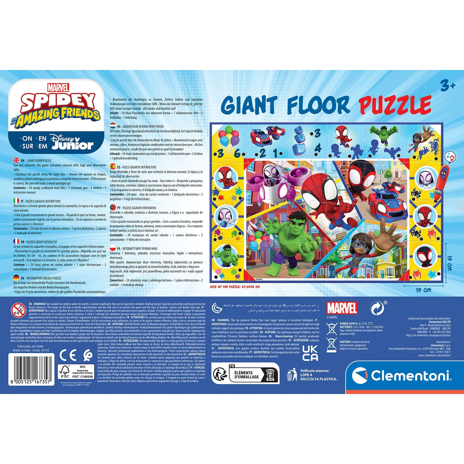 Clementoni Marvel Spiderman Giant Floor Electronic Educational Game with Interactive Pen
