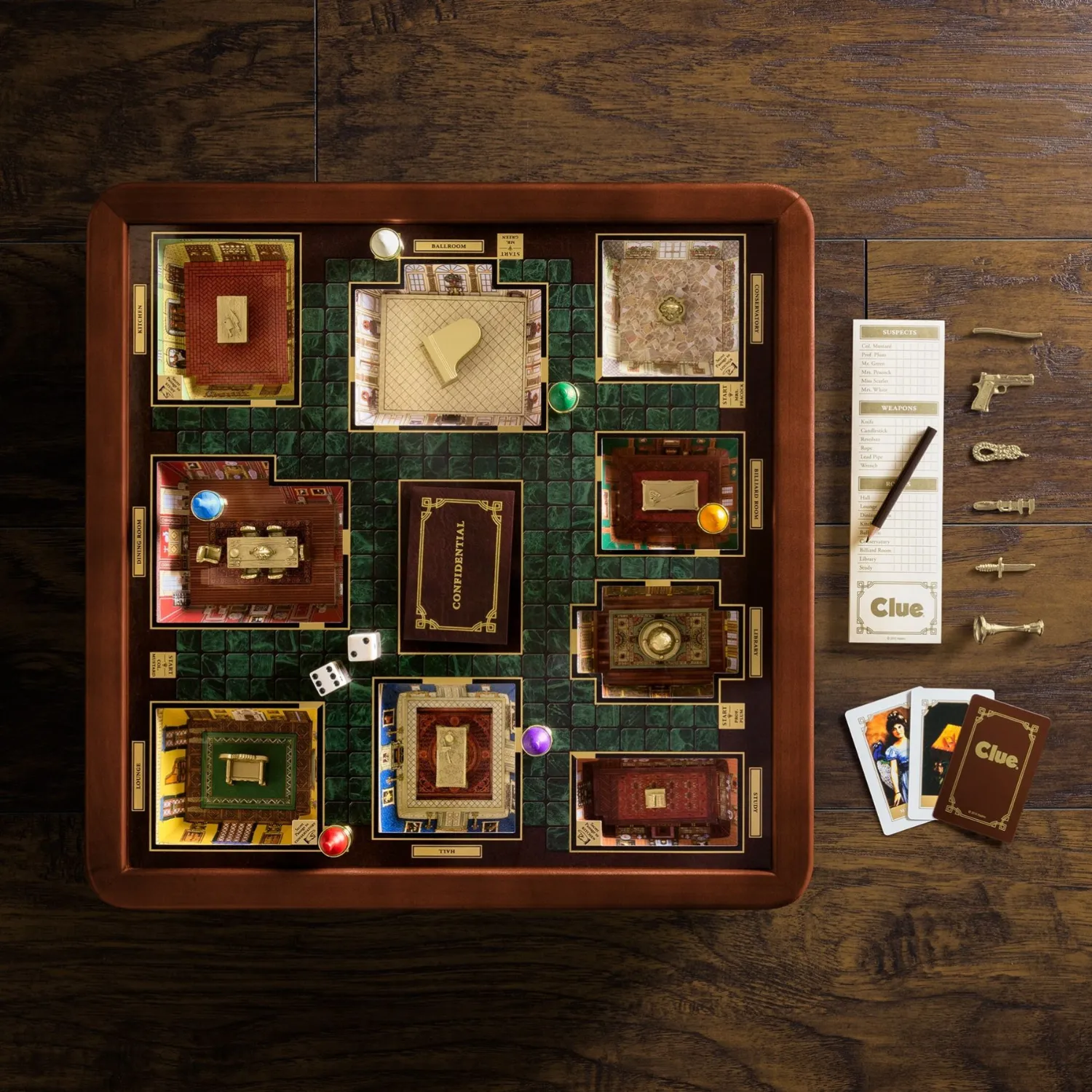 Clue 3D Wood Cabinet w/ Faux Leather Game Board