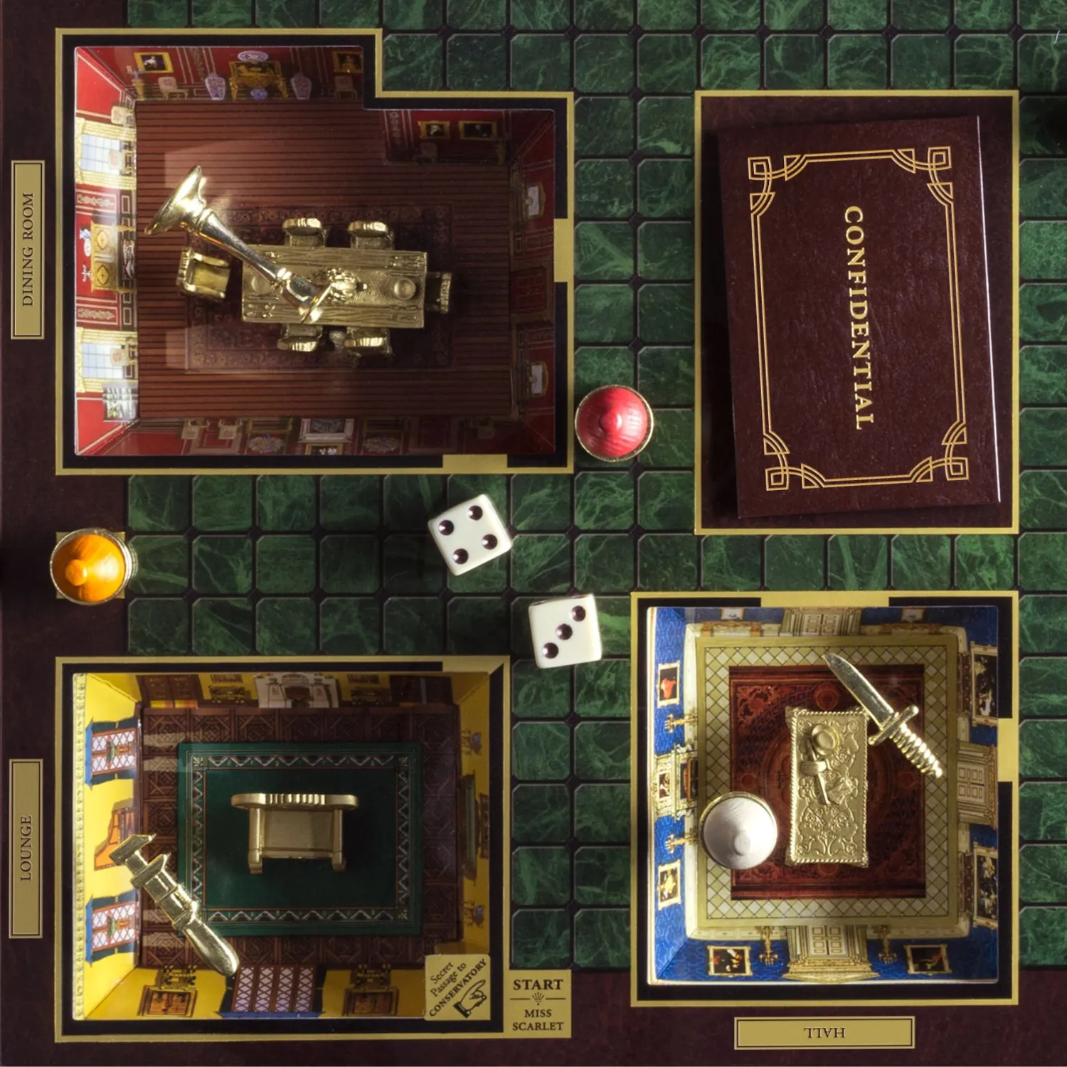 Clue 3D Wood Cabinet w/ Faux Leather Game Board